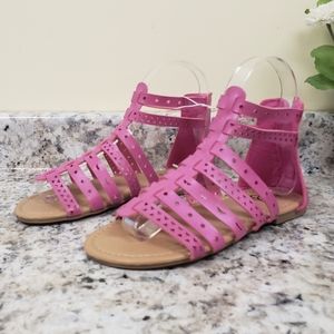 NWT Bobbie Brooks Zip Back Gladiator Sandals Pink Girl's Size